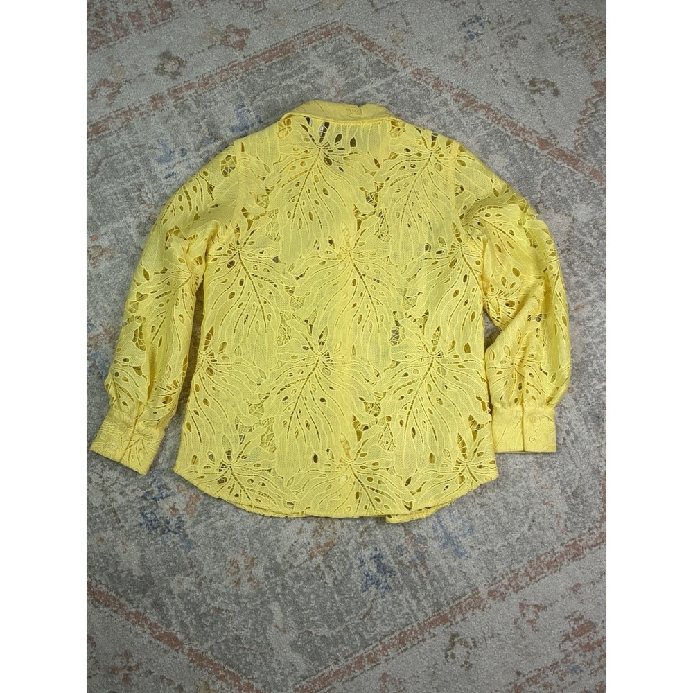 Draper's & Damon's Yellow Lace Eyelet Blouse Button Up Shirt Sz S Floral Leaf - Picture 7 of 7